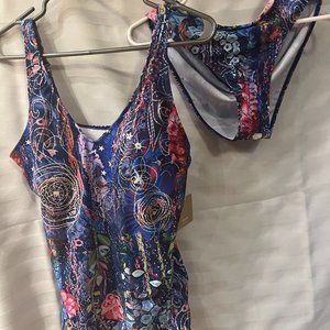 Casual Floral Printing V Neck Tankini set
